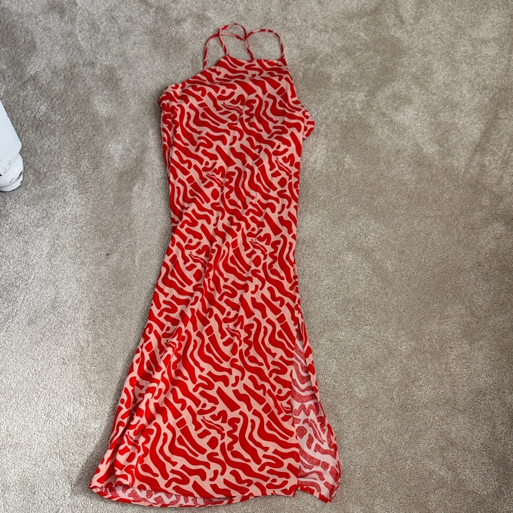 MIDI length orange dress
